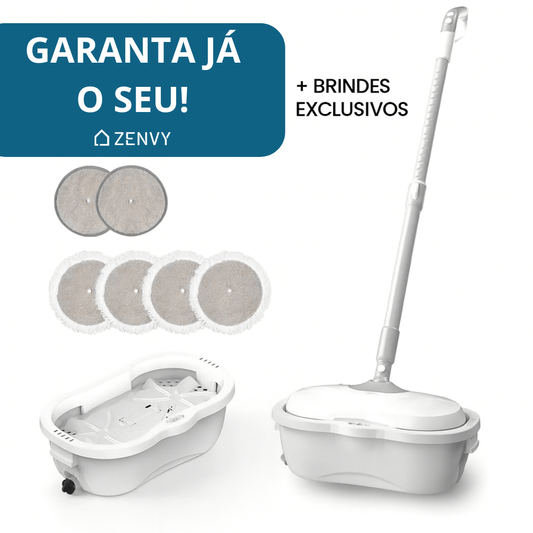 Mop Elétrico Inteligente + BRINDES: Módulos de Limpeza e Tanque Suporte